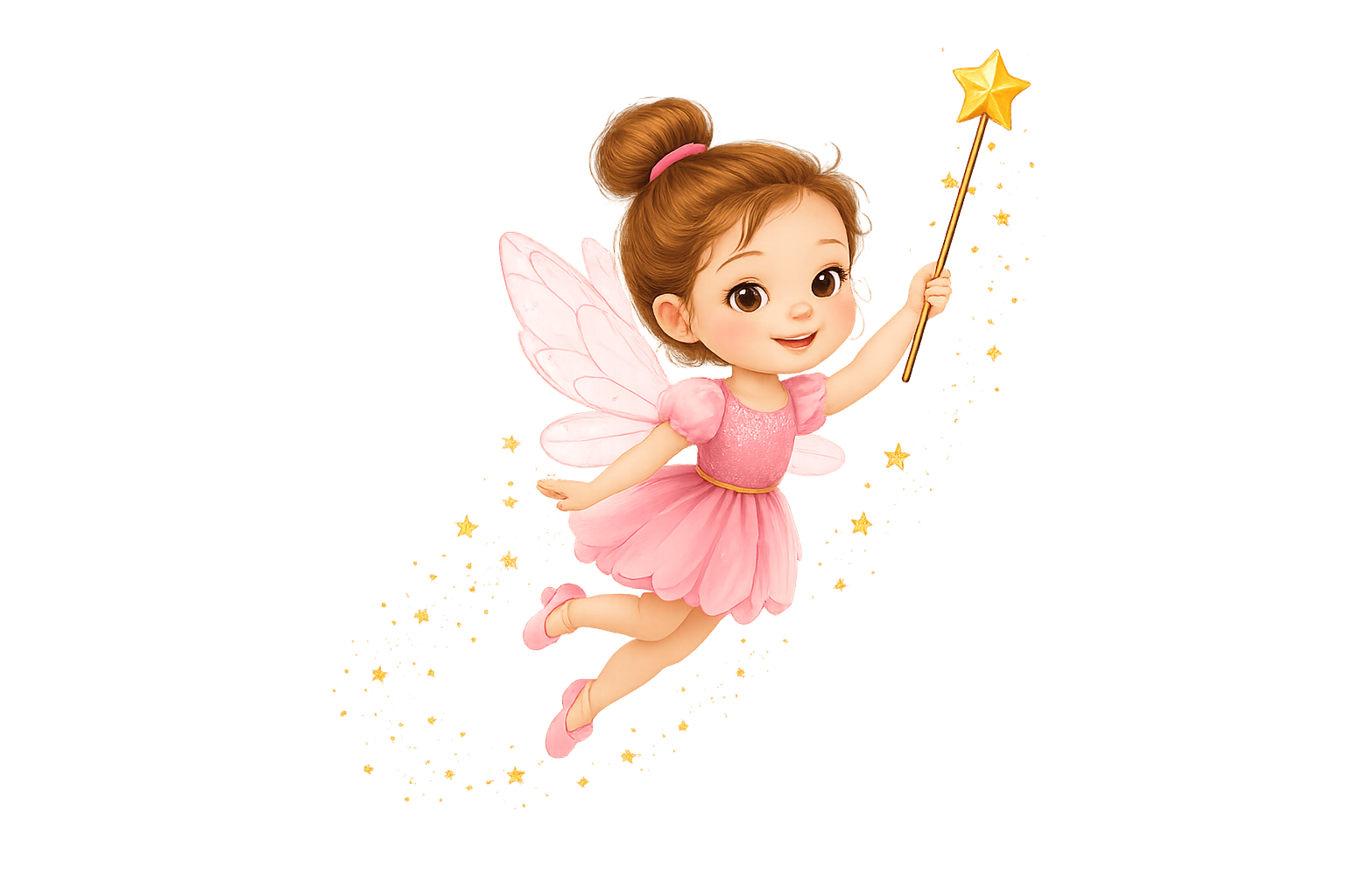 The Flyaway Fairy flying with her wand